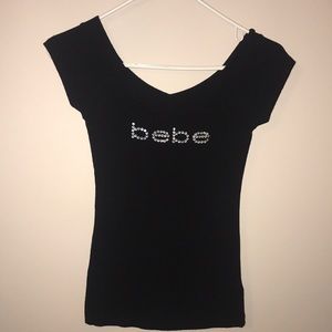 Black BeBe Short-Sleeve V-neck